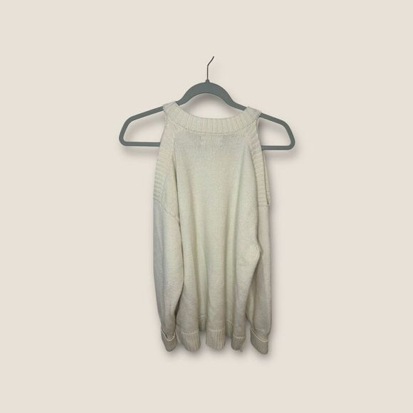By Anthropologie Cold Shoulder Knit Long Sleeve Sweater Cream Size Medium - Picture 2 of 6